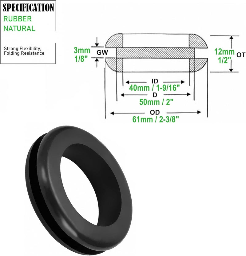 EASYEAH Store 2 Inch Rubber Grommets for Wiring, 1-9/16 in ID Firewall Grommet Automotive, Eyelet Ring Gasket Hole Grommets for Metal Electric Box, Wires Cables Hoses Cords Protection, 4 Pcs, 40x50 mm - Image 2